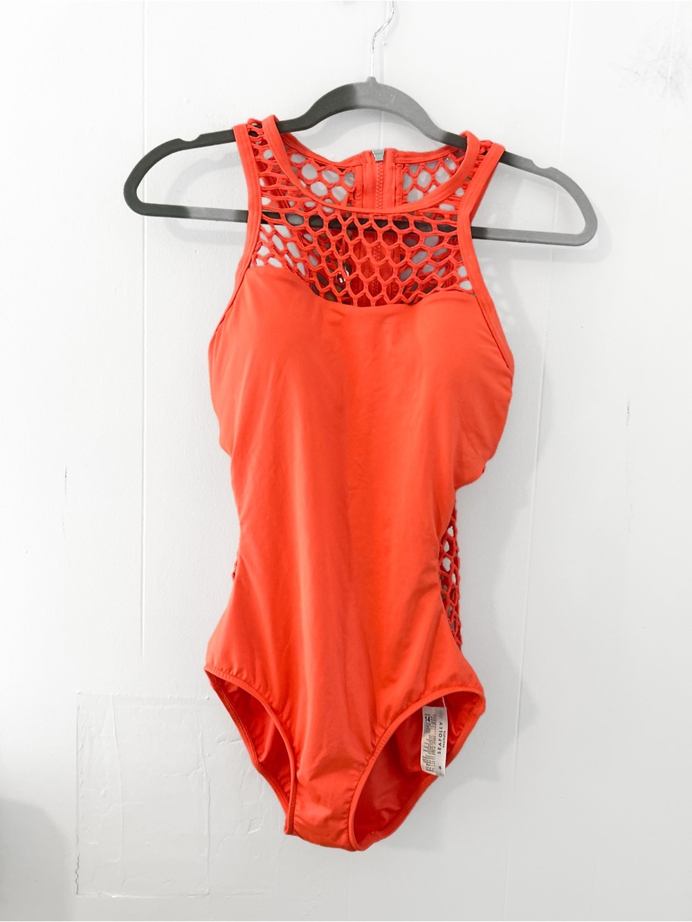 SEAFOLLY US 10 Nectarine Orange Mesh About High Neck One Piece Swimsuit - Picture 4 of 16